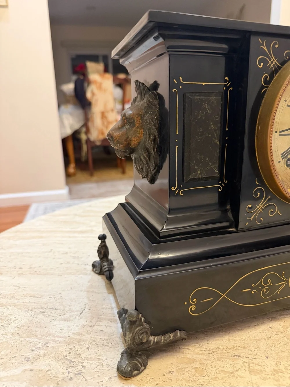 Antique Ansonia Iron 8 Day Mantle Clock *SUPER NICE* With Larger Lion's Heads